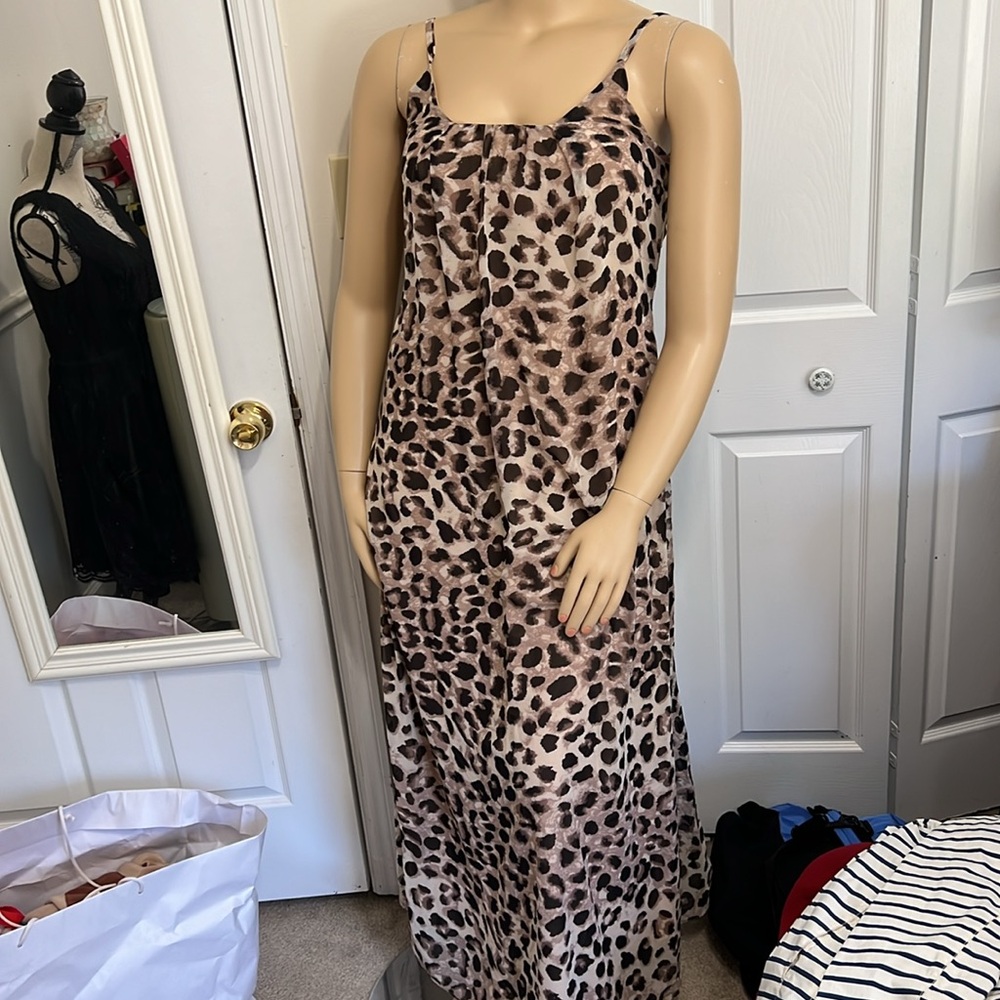 AURA Size Small Summer Maxi Dress Animal Print Brown Beige